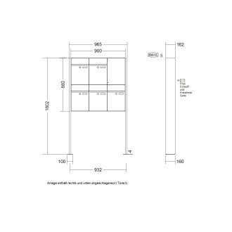 Briefkastenanlage freistehend Renz Plan 1-6 fach, Sprech - Klingel: ohne Sprech - Klingel, Montageart: zum Aufschrauben, Kastengröße: 300 x 440 x 160mm ( 21 Liter ), Teilnehmer: 5 Teilnehmer, Anlagenfarbe: Standard Farben