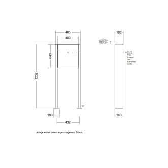 Briefkastenanlage freistehend Renz Plan 1-6 fach, Sprech - Klingel: ohne Sprech - Klingel, Montageart: zum Aufschrauben, Kastengröße: 400 x 440 x 160mm ( 28 Liter ), Teilnehmer: 1 Teilnehmer, Anlagenfarbe: Standard Farben
