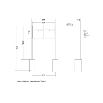 Briefkastenanlage freistehend Renz Plan 1-6 fach, Sprech - Klingel: ohne Sprech - Klingel, Montageart: zum Einbetonieren, Kastengröße: 400 x 440 x 160mm ( 28 Liter ), Teilnehmer: 2 Teilnehmer, Anlagenfarbe: Standard Farben
