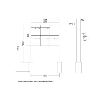 Briefkastenanlage freistehend Renz Plan 1-6 fach, Sprech - Klingel: ohne Sprech - Klingel, Montageart: zum Einbetonieren, Kastengröße: 400 x 440 x 160mm ( 28 Liter ), Teilnehmer: 5 Teilnehmer, Anlagenfarbe: Edelstahl V4A