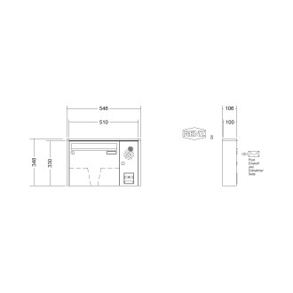 Briefkastenanlage Aufputz Renz Quadra 1-6 fach, Sprech - Klingel: mit Sprech Klingel, Kastengröße: 370 x 330 x 100mm ( 12 Liter ), Teilnehmer: 1 Teilnehmer, Anlagenfarbe: Standard Farben