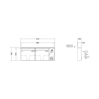 Briefkastenanlage Aufputz Renz Quadra 1-6 fach, Sprech - Klingel: mit Sprech Klingel, Kastengröße: 370 x 330 x 100mm ( 12 Liter ), Teilnehmer: 2 Teilnehmer, Anlagenfarbe: Standard Farben