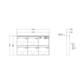 Briefkastenanlage Aufputz Renz Quadra 1-6 fach, Sprech - Klingel: mit Sprech Klingel, Kastengröße: 370 x 330 x 100mm ( 12 Liter ), Teilnehmer: 5 Teilnehmer, Anlagenfarbe: Standard Farben