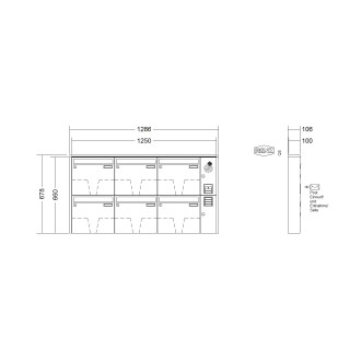 Briefkastenanlage Aufputz Renz Quadra 1-6 fach, Sprech - Klingel: mit Sprech Klingel, Kastengröße: 370 x 330 x 100mm ( 12 Liter ), Teilnehmer: 6 Teilnehmer, Anlagenfarbe: Standard Farben