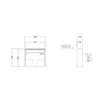 Briefkastenanlage Aufputz Renz Quadra 1-6 fach, Sprech - Klingel: ohne Sprech - Klingel, Kastengröße: 370 x 330 x 100mm ( 12 Liter ), Teilnehmer: 1 Teilnehmer, Anlagenfarbe: Standard Farben