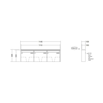 Briefkastenanlage Aufputz Renz Quadra 1-6 fach, Sprech - Klingel: ohne Sprech - Klingel, Kastengröße: 370 x 330 x 100mm ( 12 Liter ), Teilnehmer: 3 Teilnehmer, Anlagenfarbe: Standard Farben