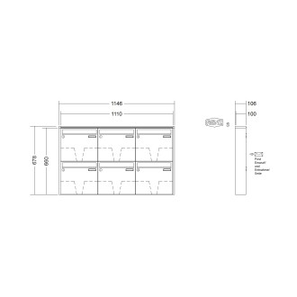 Briefkastenanlage Aufputz Renz Quadra 1-6 fach, Sprech - Klingel: ohne Sprech - Klingel, Kastengröße: 370 x 330 x 100mm ( 12 Liter ), Teilnehmer: 6 Teilnehmer, Anlagenfarbe: Standard Farben
