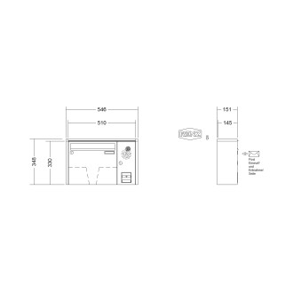 Briefkastenanlage Aufputz Renz Quadra 1-6 fach, Sprech - Klingel: mit Sprech Klingel, Kastengröße: 370 x 330 x 145mm ( 17 Liter ), Teilnehmer: 1 Teilnehmer, Anlagenfarbe: Standard Farben