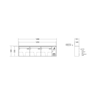 Briefkastenanlage Aufputz Renz Quadra 1-6 fach, Sprech - Klingel: mit Sprech Klingel, Kastengröße: 370 x 330 x 145mm ( 17 Liter ), Teilnehmer: 3 Teilnehmer, Anlagenfarbe: Standard Farben