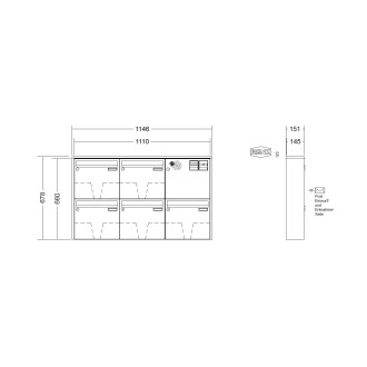 Briefkastenanlage Aufputz Renz Quadra 1-6 fach, Sprech - Klingel: mit Sprech Klingel, Kastengröße: 370 x 330 x 145mm ( 17 Liter ), Teilnehmer: 5 Teilnehmer, Anlagenfarbe: Standard Farben