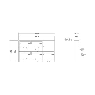 Briefkastenanlage Aufputz Renz Quadra 1-6 fach, Sprech - Klingel: ohne Sprech - Klingel, Kastengröße: 370 x 330 x 145mm ( 17 Liter ), Teilnehmer: 5 Teilnehmer, Anlagenfarbe: Standard Farben