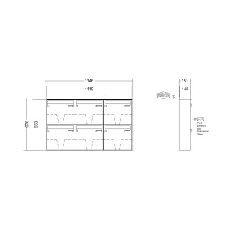 Briefkastenanlage Aufputz Renz Quadra 1-6 fach, Sprech - Klingel: ohne Sprech - Klingel, Kastengröße: 370 x 330 x 145mm ( 17 Liter ), Teilnehmer: 6 Teilnehmer, Anlagenfarbe: Standard Farben