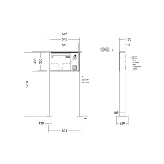 Briefkastenanlage freistehend Renz Quadra 1-6 fach, Sprech - Klingel: mit Sprech Klingel, Montageart: zum Aufschrauben, Kastengröße: 370 x 330 x 100mm ( 12 Liter ), Teilnehmer: 1 Teilnehmer, Anlagenfarbe: Standard Farben