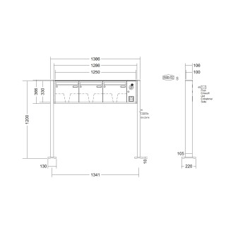 Briefkastenanlage freistehend Renz Quadra 1-6 fach, Sprech - Klingel: mit Sprech Klingel, Montageart: zum Aufschrauben, Kastengröße: 370 x 330 x 100mm ( 12 Liter ), Teilnehmer: 3 Teilnehmer, Anlagenfarbe: Standard Farben