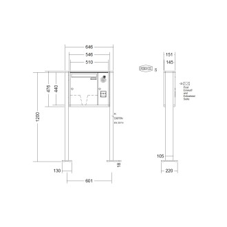 Briefkastenanlage freistehend Renz Quadra 1-6 fach, Sprech - Klingel: mit Sprech Klingel, Montageart: zum Aufschrauben, Kastengröße: 370 x 440 x 145mm ( 23 Liter ), Teilnehmer: 1 Teilnehmer, Anlagenfarbe: Standard Farben