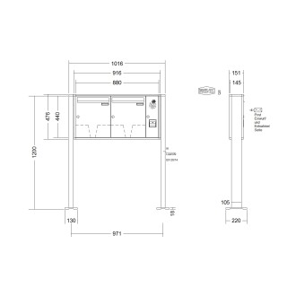 Briefkastenanlage freistehend Renz Quadra 1-6 fach, Sprech - Klingel: mit Sprech Klingel, Montageart: zum Aufschrauben, Kastengröße: 370 x 440 x 145mm ( 23 Liter ), Teilnehmer: 2 Teilnehmer, Anlagenfarbe: Standard Farben