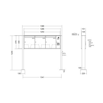 Briefkastenanlage freistehend Renz Quadra 1-6 fach, Sprech - Klingel: mit Sprech Klingel, Montageart: zum Aufschrauben, Kastengröße: 370 x 440 x 145mm ( 23 Liter ), Teilnehmer: 3 Teilnehmer, Anlagenfarbe: Standard Farben