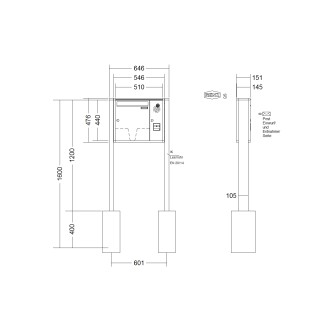 Briefkastenanlage freistehend Renz Quadra 1-6 fach, Sprech - Klingel: mit Sprech Klingel, Montageart: zum Einbetonieren, Kastengröße: 370 x 440 x 145mm ( 23 Liter ), Teilnehmer: 1 Teilnehmer, Anlagenfarbe: Standard Farben