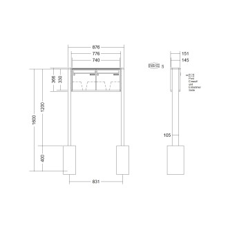 Briefkastenanlage freistehend Renz Quadra 1-6 fach, Sprech - Klingel: ohne Sprech - Klingel, Montageart: zum Einbetonieren, Kastengröße: 370 x 330 x 145mm ( 17 Liter ), Teilnehmer: 2 Teilnehmer, Anlagenfarbe: Standard Farben