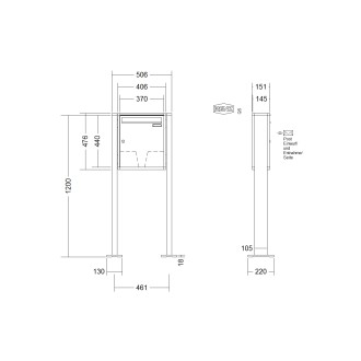 Briefkastenanlage freistehend Renz Quadra 1-6 fach, Sprech - Klingel: ohne Sprech - Klingel, Montageart: zum Aufschrauben, Kastengröße: 370 x 440 x 145mm ( 23 Liter ), Teilnehmer: 1 Teilnehmer, Anlagenfarbe: Standard Farben