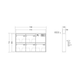 Briefkastenanlage Aufputz Renz RS2000 1-6 fach, Sprech - Klingel: mit Sprech Klingel, Kastengröße: 370 x 330 x 100mm ( 12 Liter ), Teilnehmer: 5 Teilnehmer, Anlagenfarbe: Standard Farben