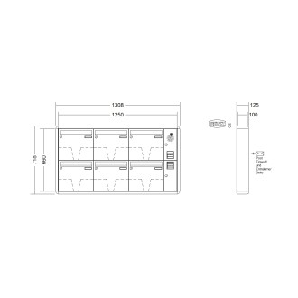 Briefkastenanlage Aufputz Renz RS2000 1-6 fach, Sprech - Klingel: mit Sprech Klingel, Kastengröße: 370 x 330 x 100mm ( 12 Liter ), Teilnehmer: 6 Teilnehmer, Anlagenfarbe: Standard Farben