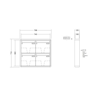Briefkastenanlage Aufputz Renz RS2000 1-6 fach, Sprech - Klingel: ohne Sprech - Klingel, Kastengröße: 370 x 330 x 100mm ( 12 Liter ), Teilnehmer: 4 Teilnehmer, Anlagenfarbe: Standard Farben