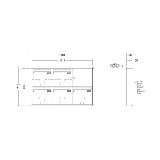 Briefkastenanlage Aufputz Renz RS2000 1-6 fach, Sprech - Klingel: ohne Sprech - Klingel, Kastengröße: 370 x 330 x 100mm ( 12 Liter ), Teilnehmer: 5 Teilnehmer, Anlagenfarbe: Standard Farben