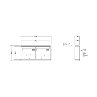 Briefkastenanlage Aufputz Renz RS2000 1-6 fach, Sprech - Klingel: ohne Sprech - Klingel, Kastengröße: 370 x 330 x 100mm ( 12 Liter ), Teilnehmer: 2 Teilnehmer, Anlagenfarbe: Standard Farben