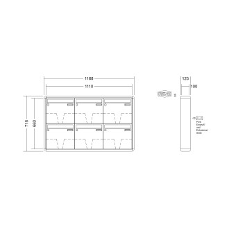 Briefkastenanlage Aufputz Renz RS2000 1-6 fach, Sprech - Klingel: ohne Sprech - Klingel, Kastengröße: 370 x 330 x 100mm ( 12 Liter ), Teilnehmer: 6 Teilnehmer, Anlagenfarbe: Standard Farben