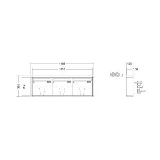 Briefkastenanlage Aufputz Renz RS2000 1-6 fach, Sprech - Klingel: ohne Sprech - Klingel, Kastengröße: 370 x 330 x 100mm ( 12 Liter ), Teilnehmer: 3 Teilnehmer, Anlagenfarbe: Standard Farben