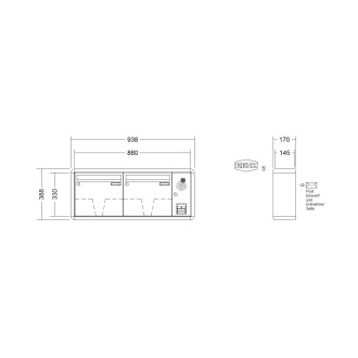 Briefkastenanlage Aufputz Renz RS2000 1-6 fach, Sprech - Klingel: mit Sprech Klingel, Kastengröße: 370 x 330 x 145mm ( 17 Liter ), Teilnehmer: 2 Teilnehmer, Anlagenfarbe: Standard Farben