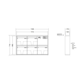 Briefkastenanlage Aufputz Renz RS2000 1-6 fach, Sprech - Klingel: mit Sprech Klingel, Kastengröße: 370 x 330 x 145mm ( 17 Liter ), Teilnehmer: 5 Teilnehmer, Anlagenfarbe: Standard Farben