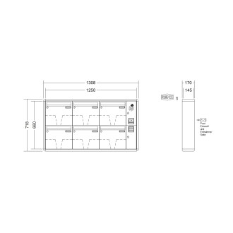 Briefkastenanlage Aufputz Renz RS2000 1-6 fach, Sprech - Klingel: mit Sprech Klingel, Kastengröße: 370 x 330 x 145mm ( 17 Liter ), Teilnehmer: 6 Teilnehmer, Anlagenfarbe: Standard Farben