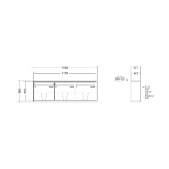 Briefkastenanlage Aufputz Renz RS2000 1-6 fach, Sprech - Klingel: ohne Sprech - Klingel, Kastengröße: 370 x 330 x 145mm ( 17 Liter ), Teilnehmer: 3 Teilnehmer, Anlagenfarbe: Standard Farben