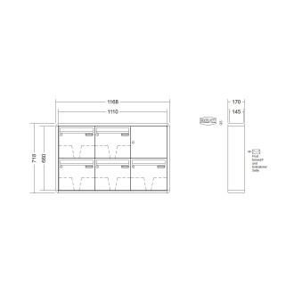 Briefkastenanlage Aufputz Renz RS2000 1-6 fach, Sprech - Klingel: ohne Sprech - Klingel, Kastengröße: 370 x 330 x 145mm ( 17 Liter ), Teilnehmer: 5 Teilnehmer, Anlagenfarbe: Standard Farben