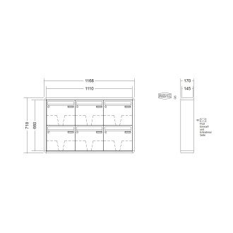 Briefkastenanlage Aufputz Renz RS2000 1-6 fach, Sprech - Klingel: ohne Sprech - Klingel, Kastengröße: 370 x 330 x 145mm ( 17 Liter ), Teilnehmer: 6 Teilnehmer, Anlagenfarbe: Standard Farben