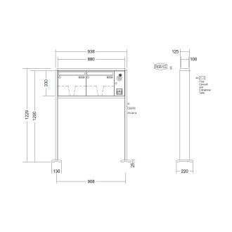 Briefkastenanlage freistehend Renz RS 2000 1-6 fach, Sprech - Klingel: mit Sprech Klingel, Montageart: zum Aufschrauben, Kastengröße: 370 x 330 x 100mm ( 12 Liter ), Teilnehmer: 2 Teilnehmer, Anlagenfarbe: Standard Farben
