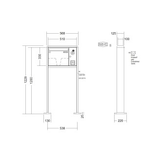 Briefkastenanlage freistehend Renz RS 2000 1-6 fach, Sprech - Klingel: mit Sprech Klingel, Montageart: zum Aufschrauben, Kastengröße: 370 x 330 x 100mm ( 12 Liter ), Teilnehmer: 1 Teilnehmer, Anlagenfarbe: Standard Farben