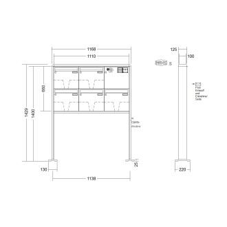Briefkastenanlage freistehend Renz RS 2000 1-6 fach, Sprech - Klingel: mit Sprech Klingel, Montageart: zum Aufschrauben, Kastengröße: 370 x 330 x 100mm ( 12 Liter ), Teilnehmer: 5 Teilnehmer, Anlagenfarbe: Standard Farben