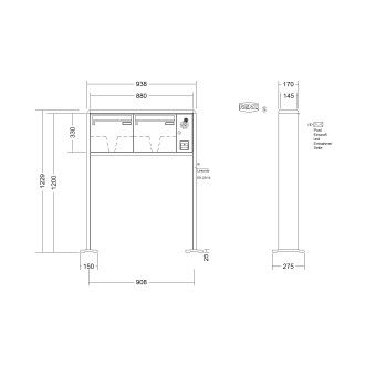 Briefkastenanlage freistehend Renz RS 2000 1-6 fach, Sprech - Klingel: mit Sprech Klingel, Montageart: zum Aufschrauben, Kastengröße: 370 x 330 x 145mm ( 17 Liter ), Teilnehmer: 2 Teilnehmer, Anlagenfarbe: Standard Farben