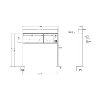 Briefkastenanlage freistehend Renz RS 2000 1-6 fach, Sprech - Klingel: mit Sprech Klingel, Montageart: zum Aufschrauben, Kastengröße: 370 x 330 x 145mm ( 17 Liter ), Teilnehmer: 3 Teilnehmer, Anlagenfarbe: Standard Farben