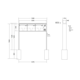 Briefkastenanlage freistehend Renz RS 2000 1-6 fach, Sprech - Klingel: mit Sprech Klingel, Montageart: zum Einbetonieren, Kastengröße: 370 x 330 x 145mm ( 17 Liter ), Teilnehmer: 3 Teilnehmer, Anlagenfarbe: Standard Farben