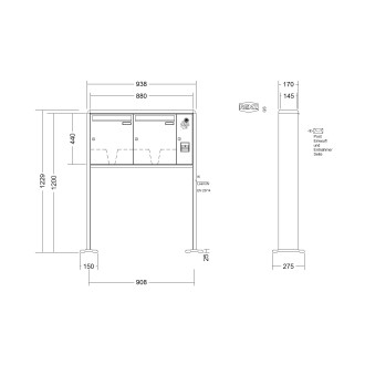 Briefkastenanlage freistehend Renz RS 2000 1-6 fach, Sprech - Klingel: mit Sprech Klingel, Montageart: zum Aufschrauben, Kastengröße: 370 x 440 x 145mm ( 23 Liter ), Teilnehmer: 2 Teilnehmer, Anlagenfarbe: Standard Farben