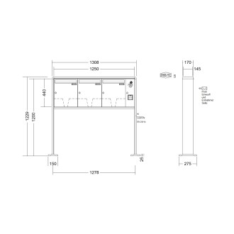 Briefkastenanlage freistehend Renz RS 2000 1-6 fach, Sprech - Klingel: mit Sprech Klingel, Montageart: zum Aufschrauben, Kastengröße: 370 x 440 x 145mm ( 23 Liter ), Teilnehmer: 3 Teilnehmer, Anlagenfarbe: Standard Farben