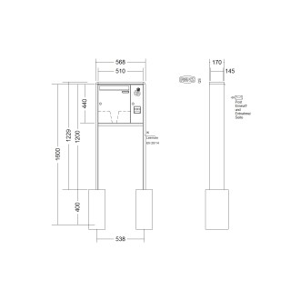 Briefkastenanlage freistehend Renz RS 2000 1-6 fach, Sprech - Klingel: mit Sprech Klingel, Montageart: zum Einbetonieren, Kastengröße: 370 x 440 x 145mm ( 23 Liter ), Teilnehmer: 1 Teilnehmer, Anlagenfarbe: Standard Farben