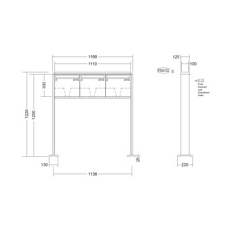 Briefkastenanlage freistehend Renz RS 2000 1-6 fach, Sprech - Klingel: ohne Sprech - Klingel, Montageart: zum Aufschrauben, Kastengröße: 370 x 330 x 100mm ( 12 Liter ), Teilnehmer: 3 Teilnehmer, Anlagenfarbe: Standard Farben
