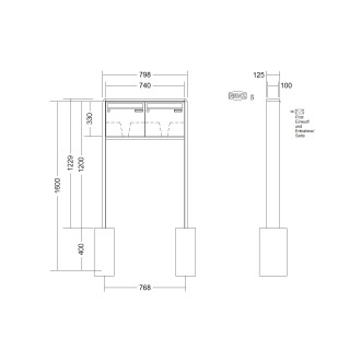 Briefkastenanlage freistehend Renz RS 2000 1-6 fach, Sprech - Klingel: ohne Sprech - Klingel, Montageart: zum Einbetonieren, Kastengröße: 370 x 330 x 100mm ( 12 Liter ), Teilnehmer: 2 Teilnehmer, Anlagenfarbe: Standard Farben