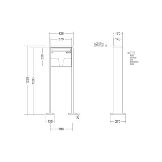 Briefkastenanlage freistehend Renz RS 2000 1-6 fach, Sprech - Klingel: ohne Sprech - Klingel, Montageart: zum Aufschrauben, Kastengröße: 370 x 330 x 145mm ( 17 Liter ), Teilnehmer: 1 Teilnehmer, Anlagenfarbe: Standard Farben