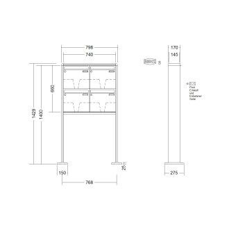 Briefkastenanlage freistehend Renz RS 2000 1-6 fach, Sprech - Klingel: ohne Sprech - Klingel, Montageart: zum Aufschrauben, Kastengröße: 370 x 330 x 145mm ( 17 Liter ), Teilnehmer: 4 Teilnehmer, Anlagenfarbe: Standard Farben